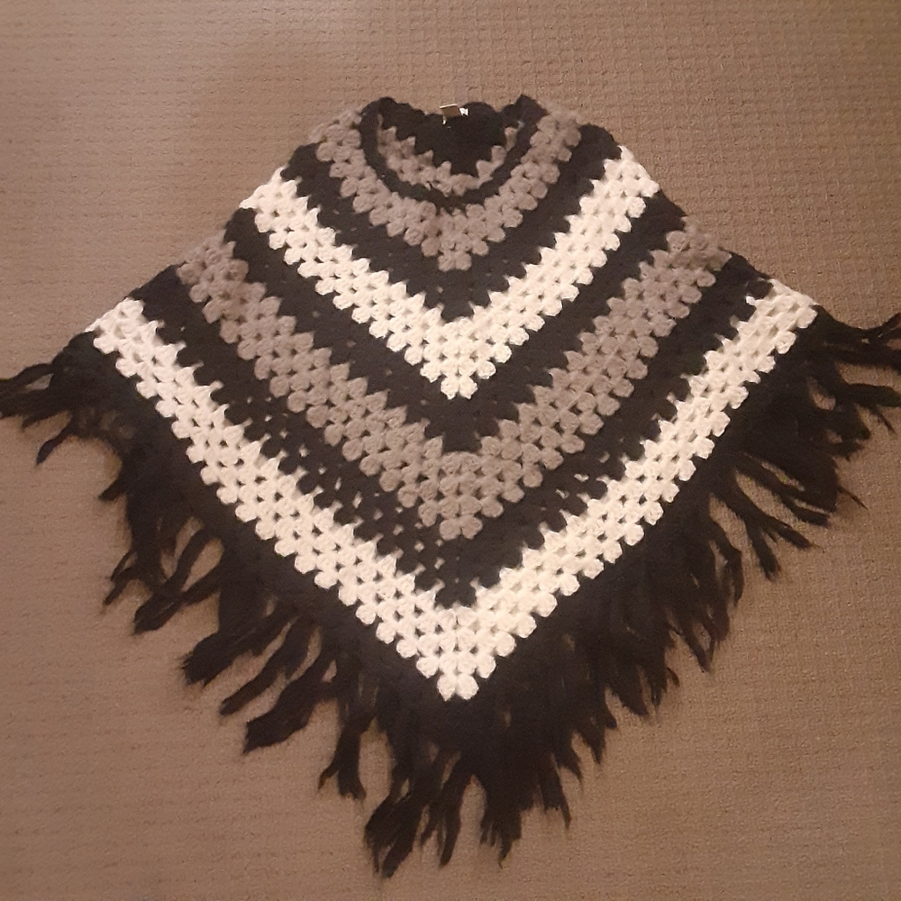 Forever 21 Blue/Grey/White Fringe Poncho- Unisex- One Size